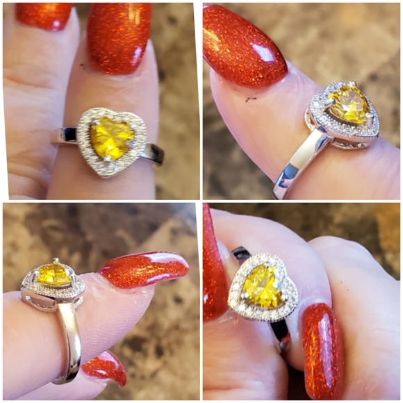 Genuine 3.5ct Yellow Canary Sapphire Heart Ring 6 - Picture 3 of 7